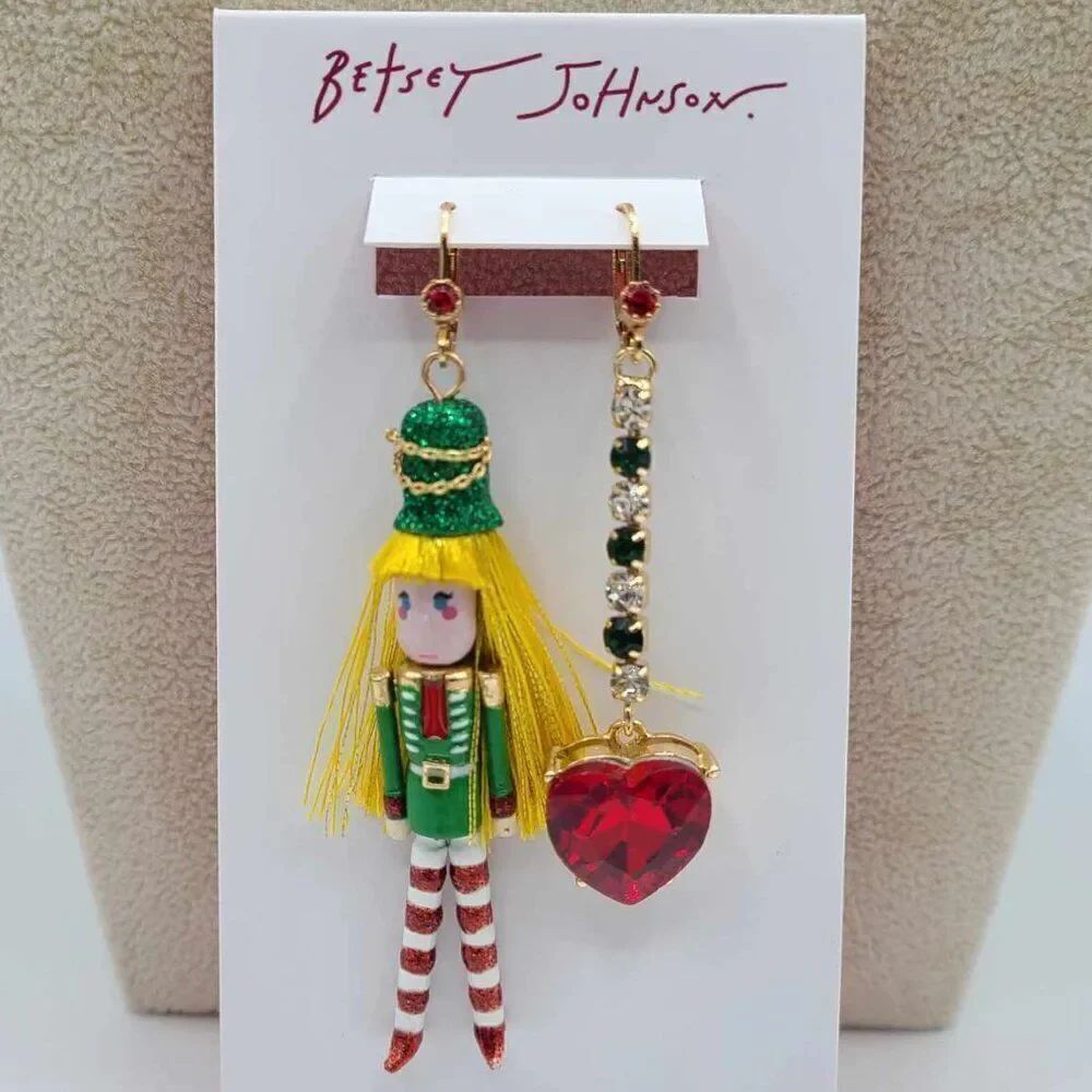 Betsey Johnson Nutcracker Heart Mismatched Earrings NEW!  NWT!
